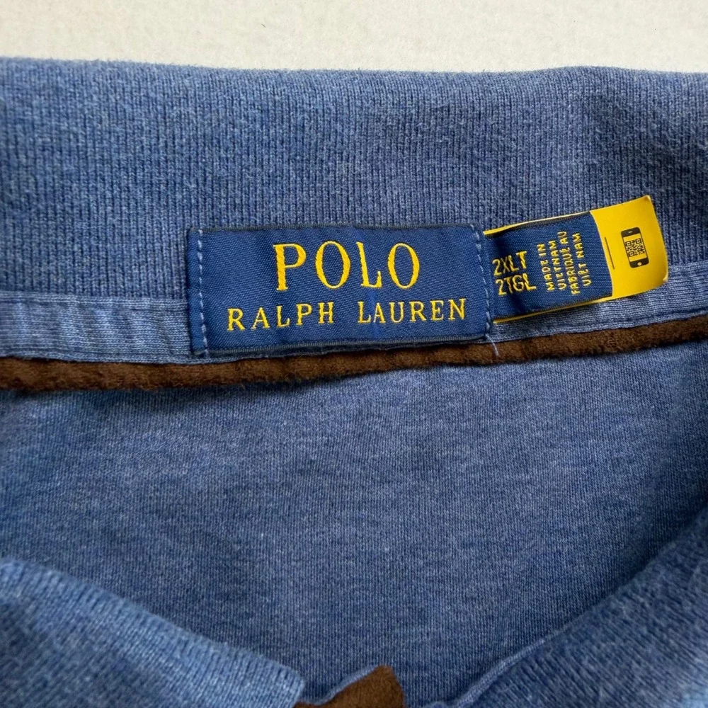 Polo Ralph Lauren‎ Long Sleeve Polo Men's 2XLT Blue Flesh-Toned Pony Logo Preppy